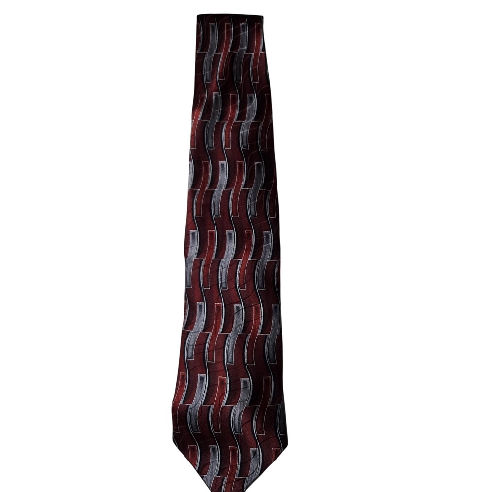 Puritan Men's Silk Tie Burgundy Gray Geometric Pattern Business Formal